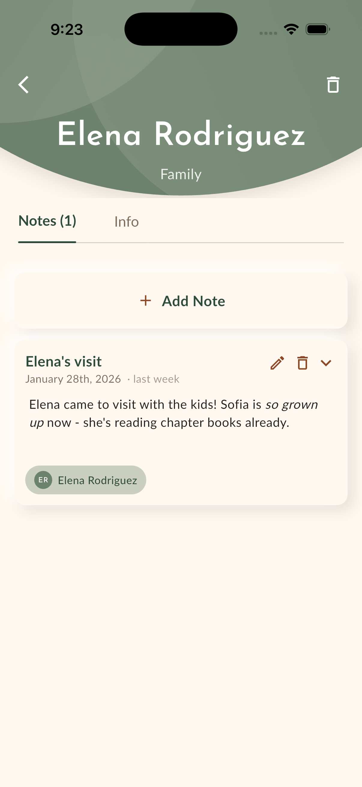 Person profile with notes and conversation history